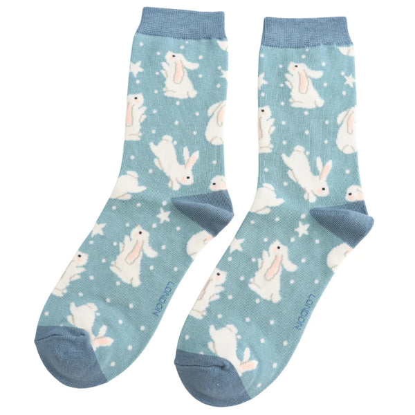 Miss Sparrow Bamboo Ladies Socks - Bouncy Bunnies Duck Egg