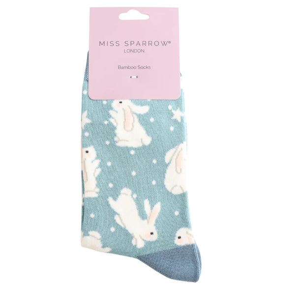 Miss Sparrow Bamboo Ladies Socks - Bouncy Bunnies Duck Egg