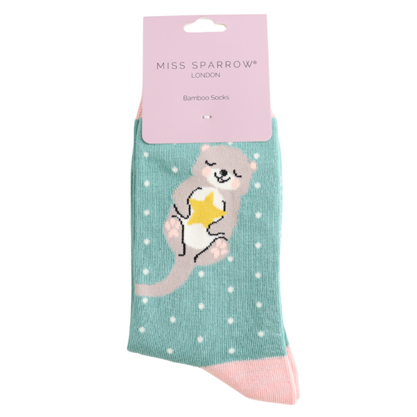Miss Sparrow Bamboo Ladies Socks - Otter & Dots Green
