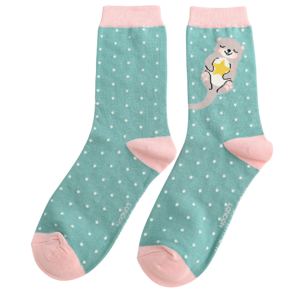 Miss Sparrow Bamboo Ladies Socks - Otter & Dots Green
