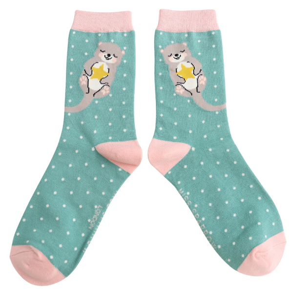 Miss Sparrow Bamboo Ladies Socks - Otter & Dots Green