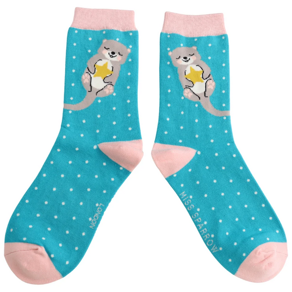 Miss Sparrow Bamboo Ladies Socks - Otter & Dots Teal