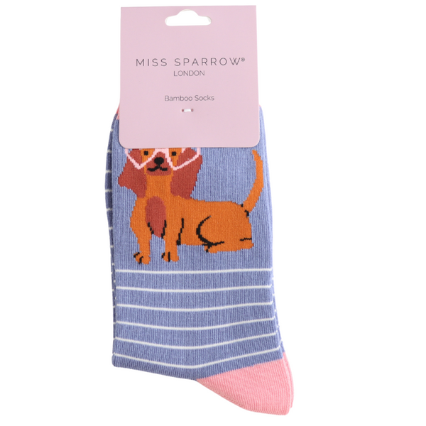 Miss Sparrow Bamboo Ladies Socks - Sausage in Shades Denim