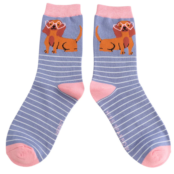 Miss Sparrow Bamboo Ladies Socks - Sausage in Shades Denim
