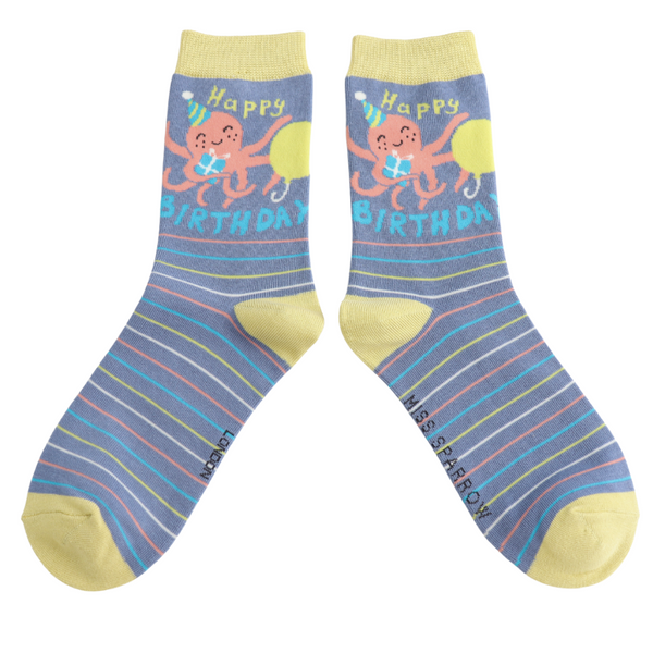 Miss Sparrow Bamboo Ladies Socks - Birthday Octopus Denim
