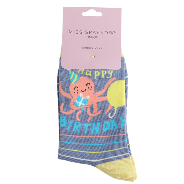 Miss Sparrow Bamboo Ladies Socks - Birthday Octopus Denim