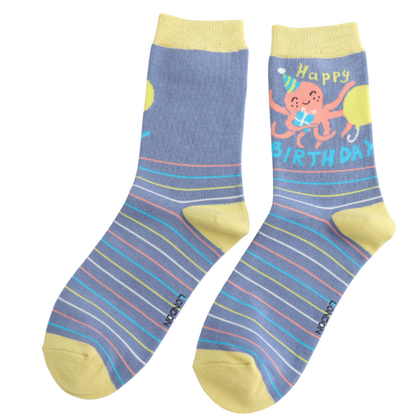 Miss Sparrow Bamboo Ladies Socks - Birthday Octopus Denim