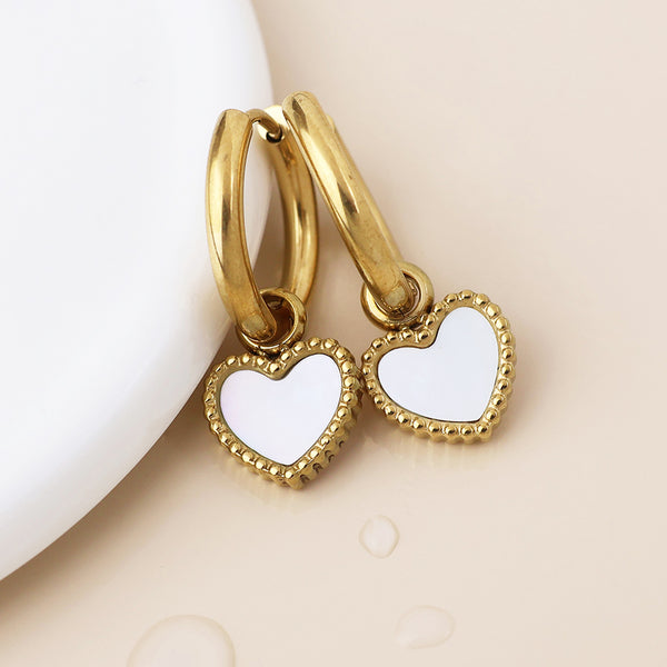 Peace of Mind Waterproof gold plated hoop and white heart earrings