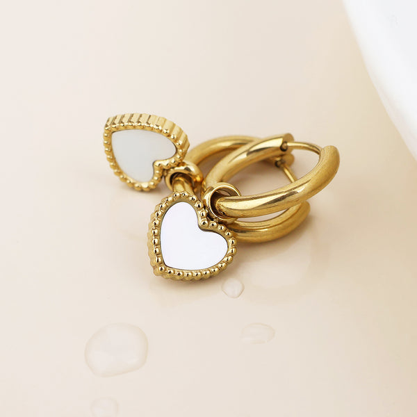 Peace of Mind Waterproof gold plated hoop and white heart earrings
