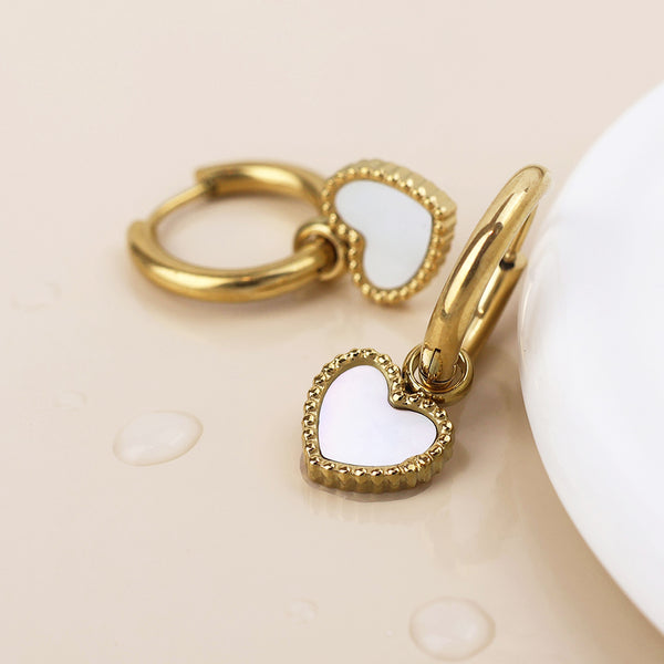 Peace of Mind Waterproof gold plated hoop and white heart earrings