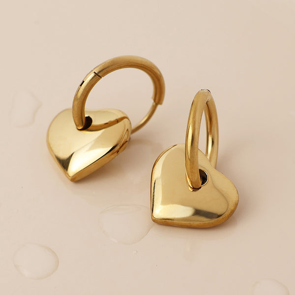 Peace of Mind Waterproof gold plated hoop and smooth heart earrings