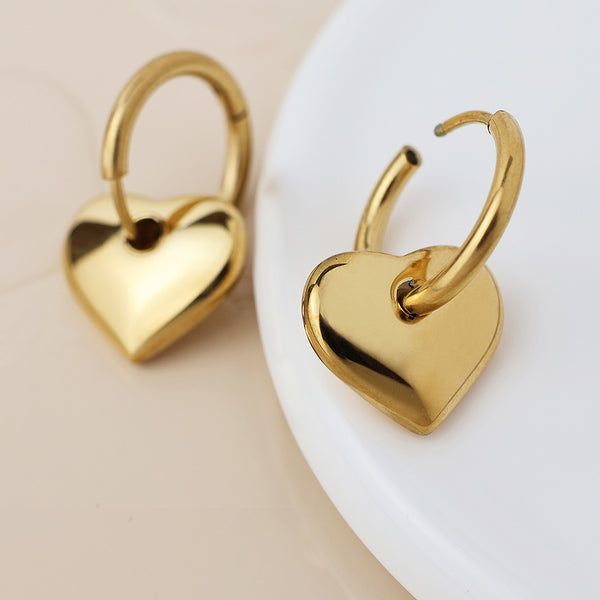 Peace of Mind Waterproof gold plated hoop and smooth heart earrings