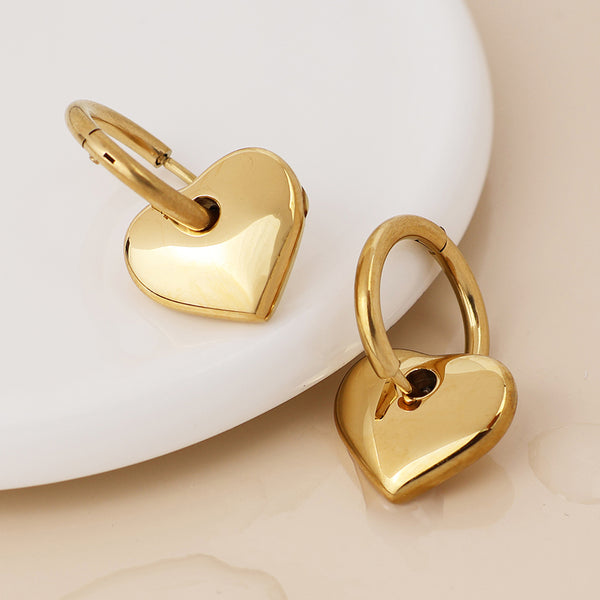 Peace of Mind Waterproof gold plated hoop and smooth heart earrings