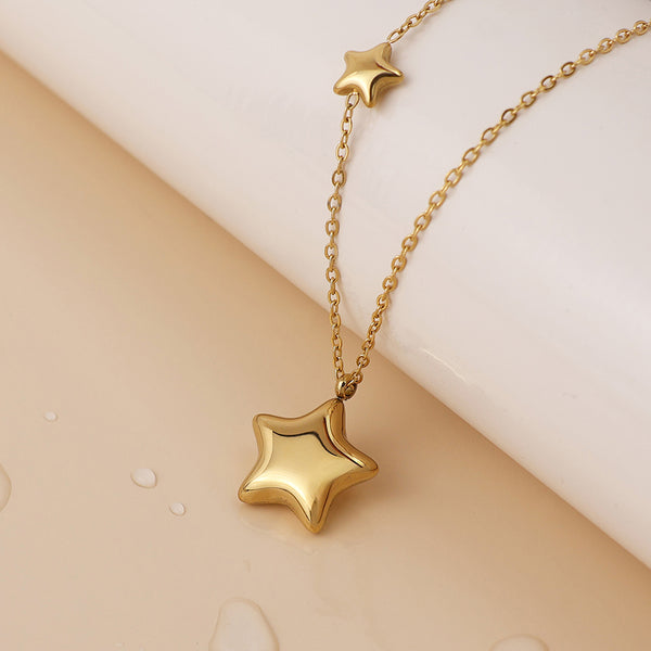 Peace of Mind Waterproof Gold Plated Double Star Necklace