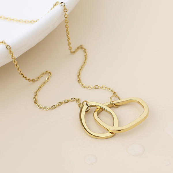 Peace of Mind Waterproof Gold Plated Linked Organic Hoops Necklace