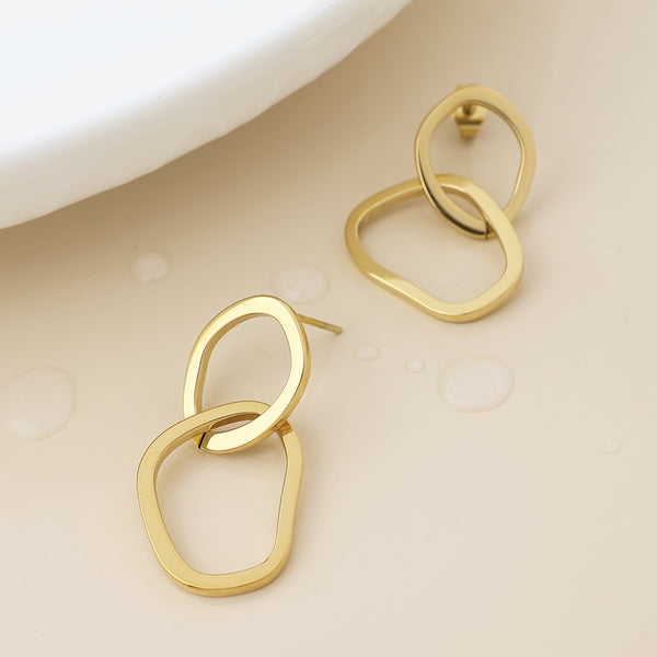 Peace of Mind Waterproof gold plated linked organic hoop earrings