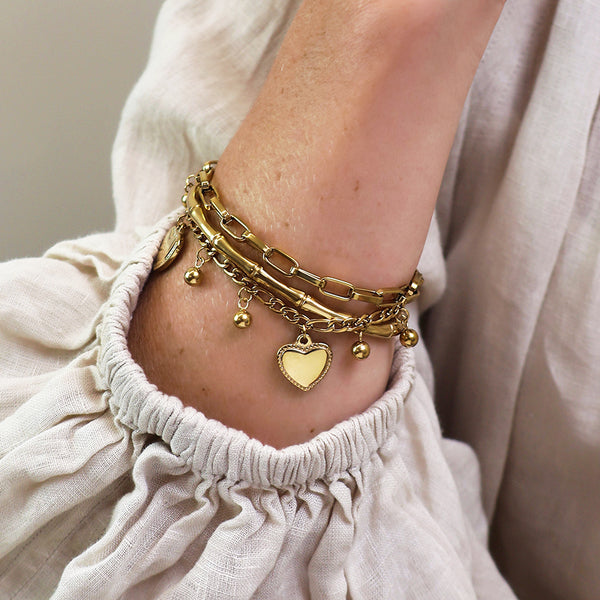 Peace of Mind Waterproof Gold Plated Layered Heart Charm Bracelet