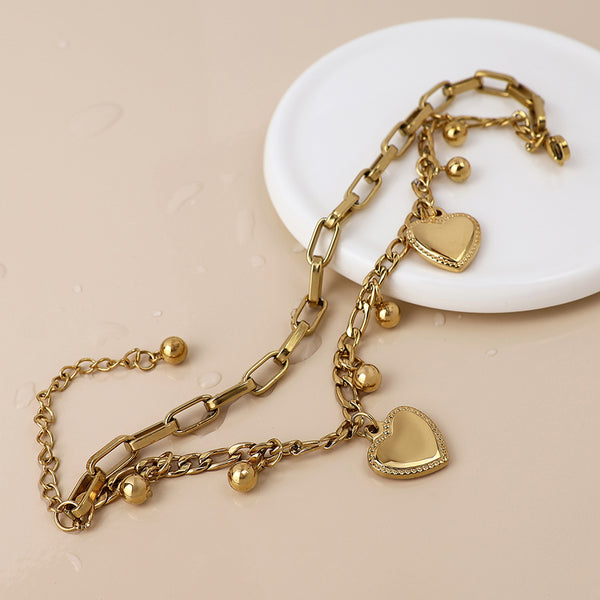 Peace of Mind Waterproof Gold Plated Layered Heart Charm Bracelet