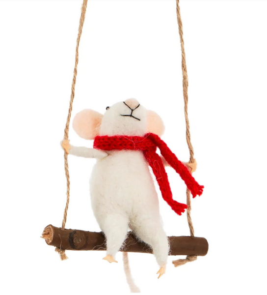 Christmas Felt Mouse on Twig Swing
