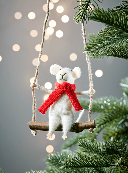 Christmas Felt Mouse on Twig Swing