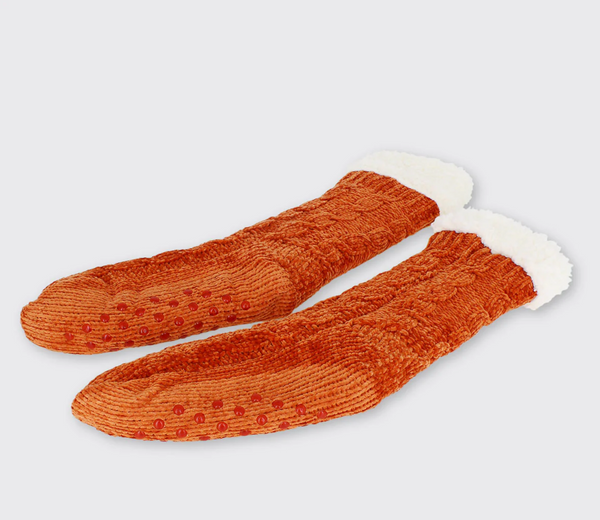 Chenille Ladies Slipper Socks Burnt Orange