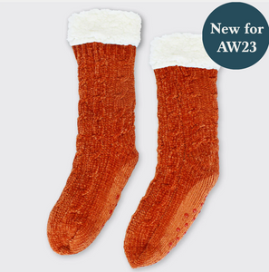 Chenille Ladies Slipper Socks Burnt Orange