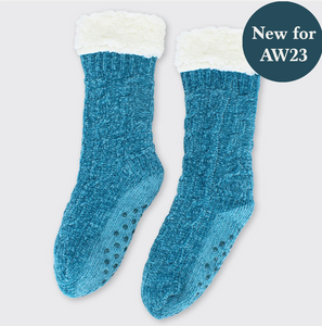 Chenille Ladies Slipper Socks Azure Blue