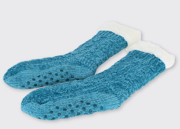 Chenille Ladies Slipper Socks Azure Blue