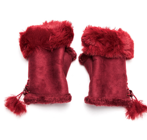 Fingerless Gloves with Faux Fur Cuff