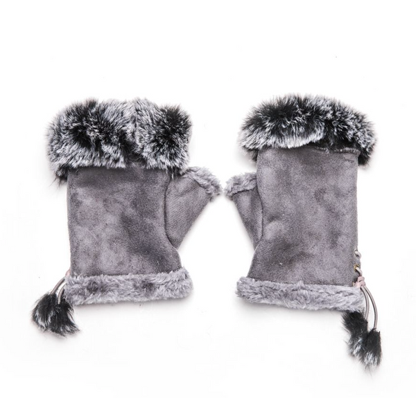 Fingerless Gloves with Faux Fur Cuff