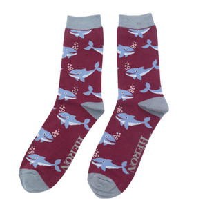 Mr Heron Bamboo Mens Socks -Whales Aubergine