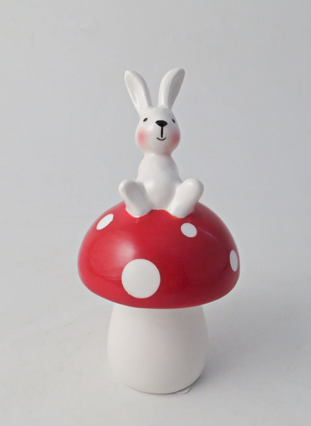 Ceramic Rabbit on a Mushroom Decoration