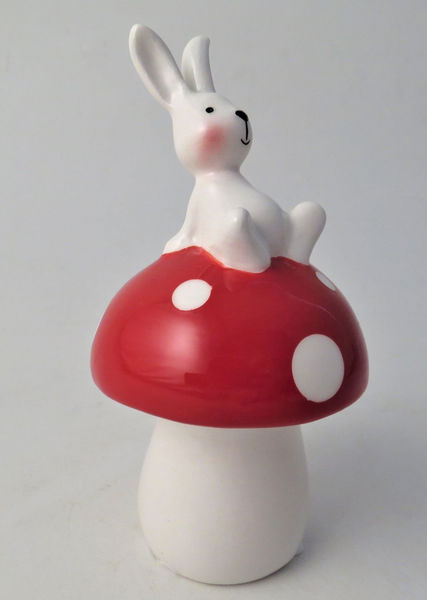 Ceramic Rabbit on a Mushroom Decoration