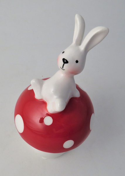 Ceramic Rabbit on a Mushroom Decoration