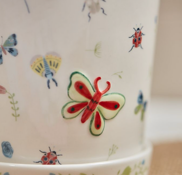 Butterfly and Insect Hand Painted Plant Pot & Saucer
