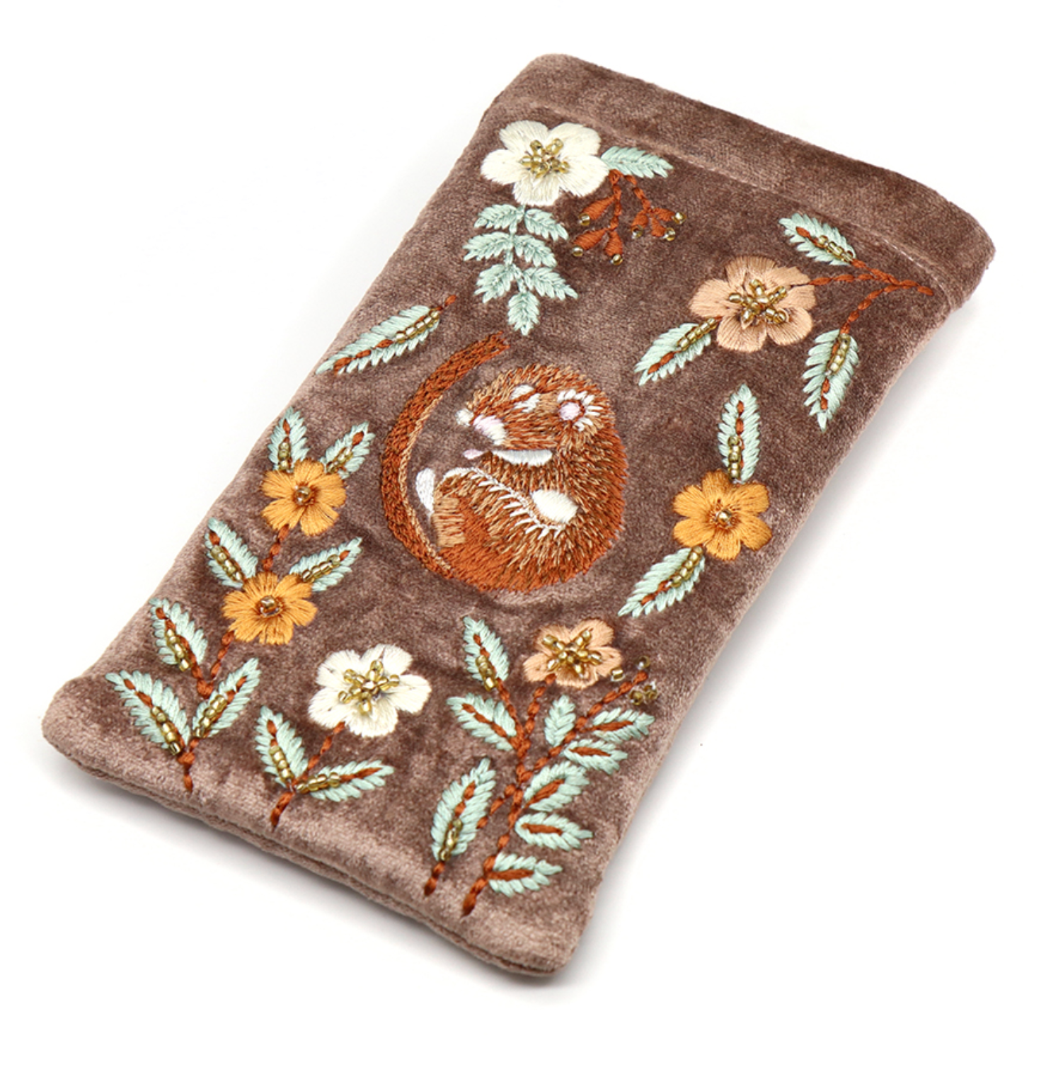 POM Buff Velvet Sleeping Doormouse Embroidered Glasses Case