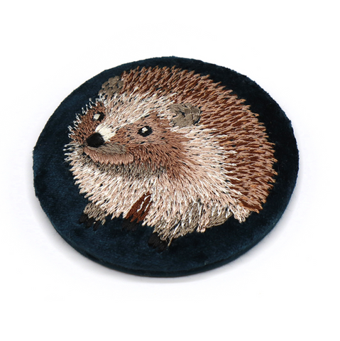 POM Dark Teal Velvet Embroidered Hedgehog Compact Mirror
