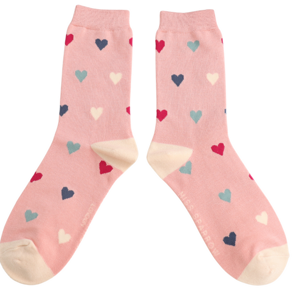 Miss Sparrow Bamboo Ladies Socks - Multi Hearts Dusky Pink