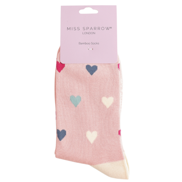 Miss Sparrow Bamboo Ladies Socks - Multi Hearts Dusky Pink