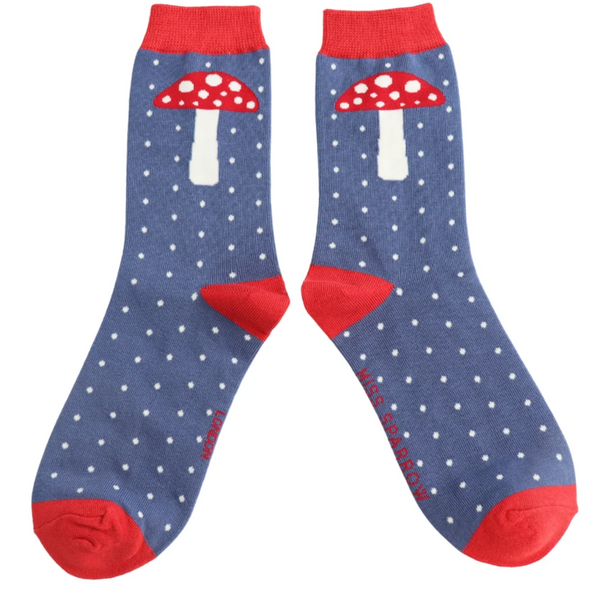 Miss Sparrow Bamboo Ladies Socks - Dotted Toadstool Denim