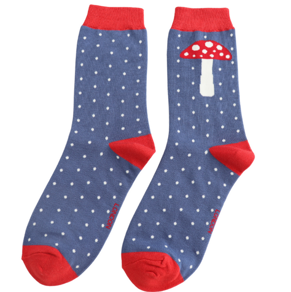 Miss Sparrow Bamboo Ladies Socks - Dotted Toadstool Denim