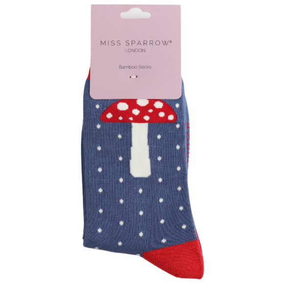 Miss Sparrow Bamboo Ladies Socks - Dotted Toadstool Denim