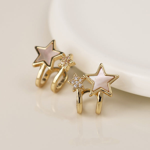 POM Faux Gold Huggies with MOP and Crystal Stars