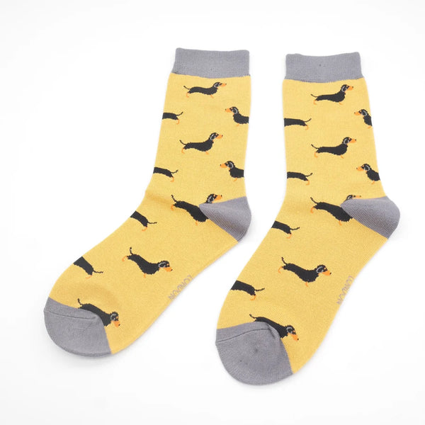 Miss Sparrow Bamboo Ladies Socks - Little Sausage Dogs Yellow