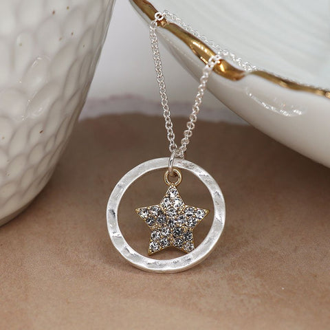 Peace of Mind Silver Plated Necklace with Hoop and Crystal Star