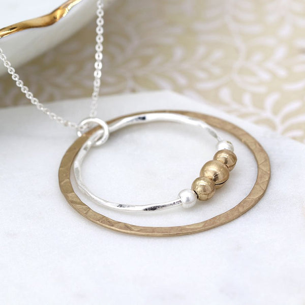 Peace of Mind Silver Plated Silver Plated Silver and Gold Plated Hoops and Beads Necklace