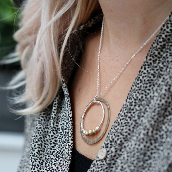 Peace of Mind Silver Plated Silver Plated Silver and Gold Plated Hoops and Beads Necklace