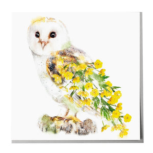 Lola Design Greetings Card - Barn Owl with Yellow Flowers