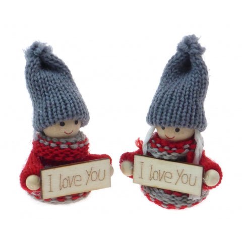 Christmas "I Love You" Red Scandi Dolls Decorations