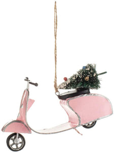 Shoeless Joe - Christmas Pink Retro Scooter with Tree Hanger